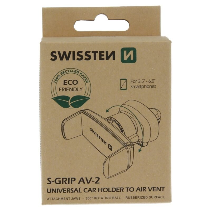 Swissten S-Grip AV-2 Air Vent Car Holder - 65010402ECO - Up to Phones for 6.0" - Eco Packing - Noir