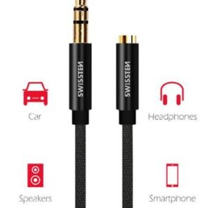Swissten Textile 3.5mm (Male) To 3.5mm (Female) Cable - 73501102 - 1.5m - Noir