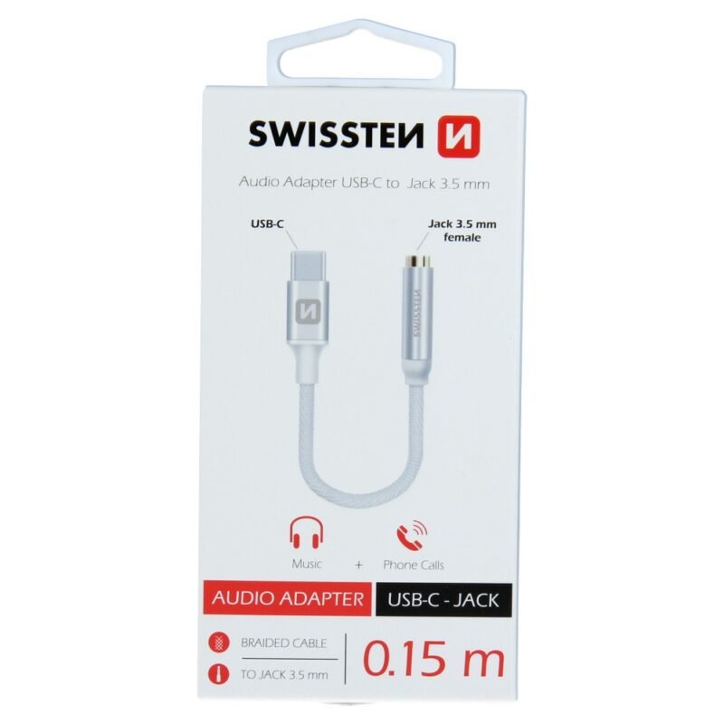 Swissten Textile 3.5mm Jack To USB-C Adapter - 73501302 - 0.15m - Argent