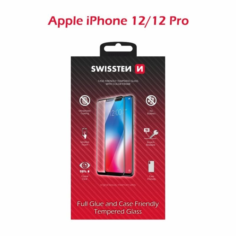 Swissten iPhone 12/iPhone 12 Pro Film Verre Trempé - 54501776 - Full Glue - Noir