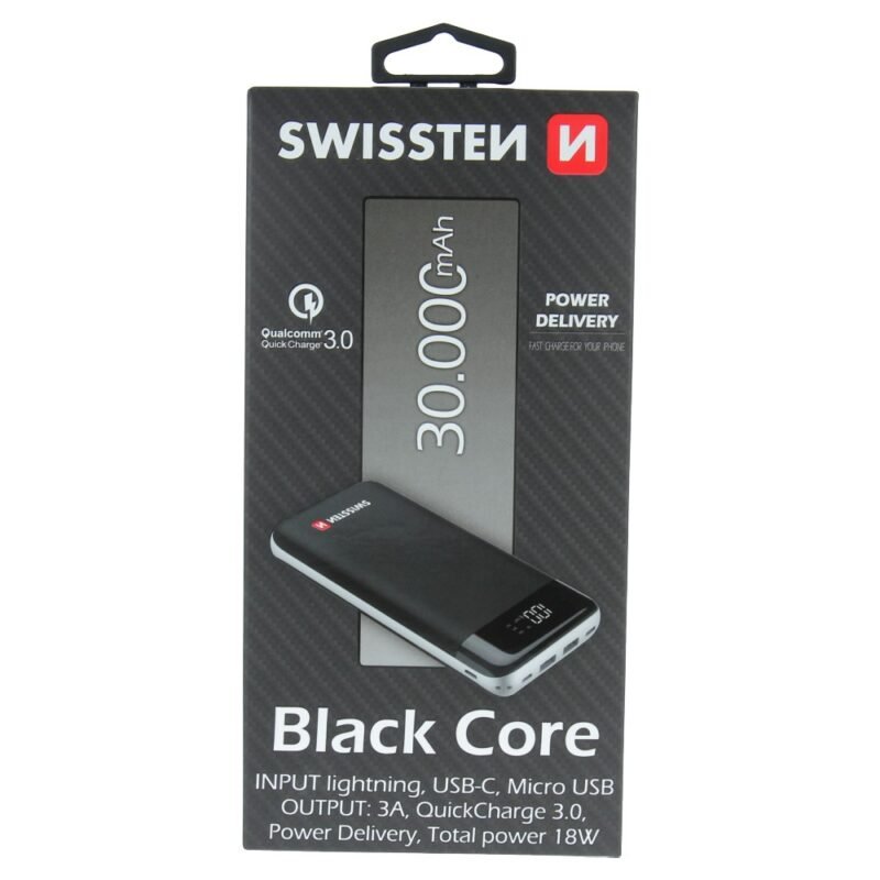 Swissten Noir Core Powerbank - 22013929 - 30.000 mAh - Qualcomm 3.0