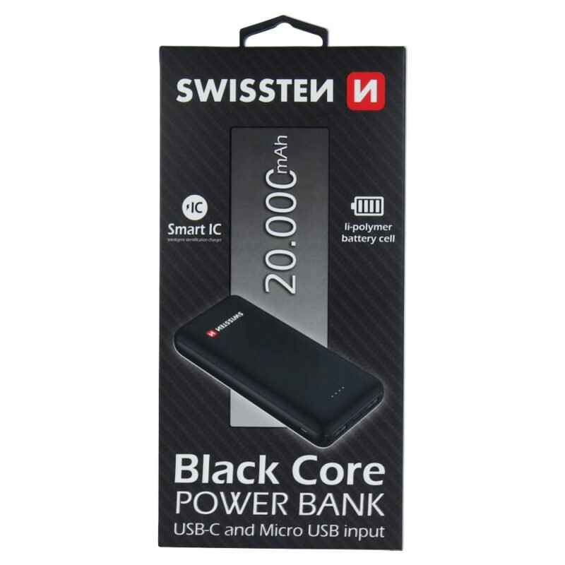 Swissten Powerbank - 20.000 mAh - Smart IC - Noir