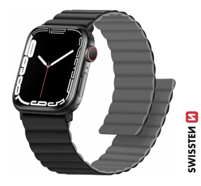 Swissten Apple Watch 42-49mm Bracelet en silicone Magnétique - 46000511 - Noir/Gris