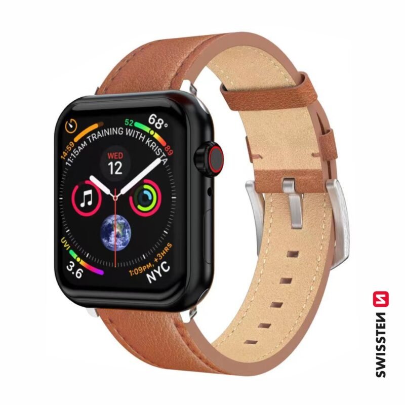 Swissten Apple Watch 38-41mm Leather Band - 46000804 - Silver Buckle - Brown