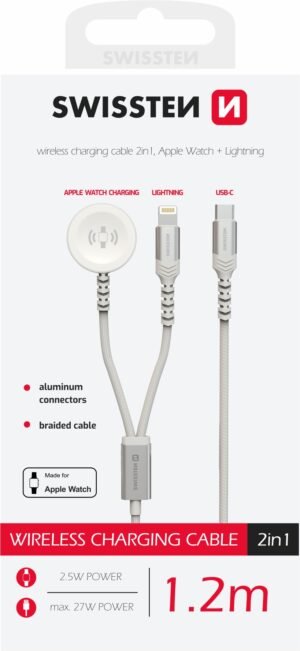 Swissten 2-in-1 USB-C To Apple Watch Cable And Lighting Cable - 22065503- 1.2m - White