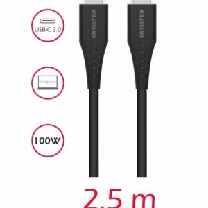 Câble Swissten 5A Power Delivery Type-C To Type-C USB (100W) - 71506550 - 2.5m - Noir